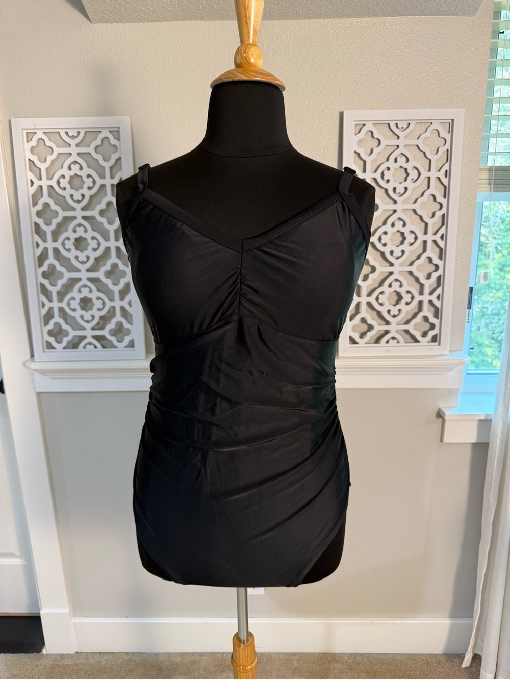 Black Ruched One-Piece Swimsuit with Adjustable Straps